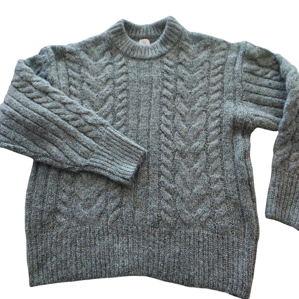 Womens‎ M Cable Knit Fisherman Sweater Grey Crew Wool Blend NWT Cabin Cozy Hygge